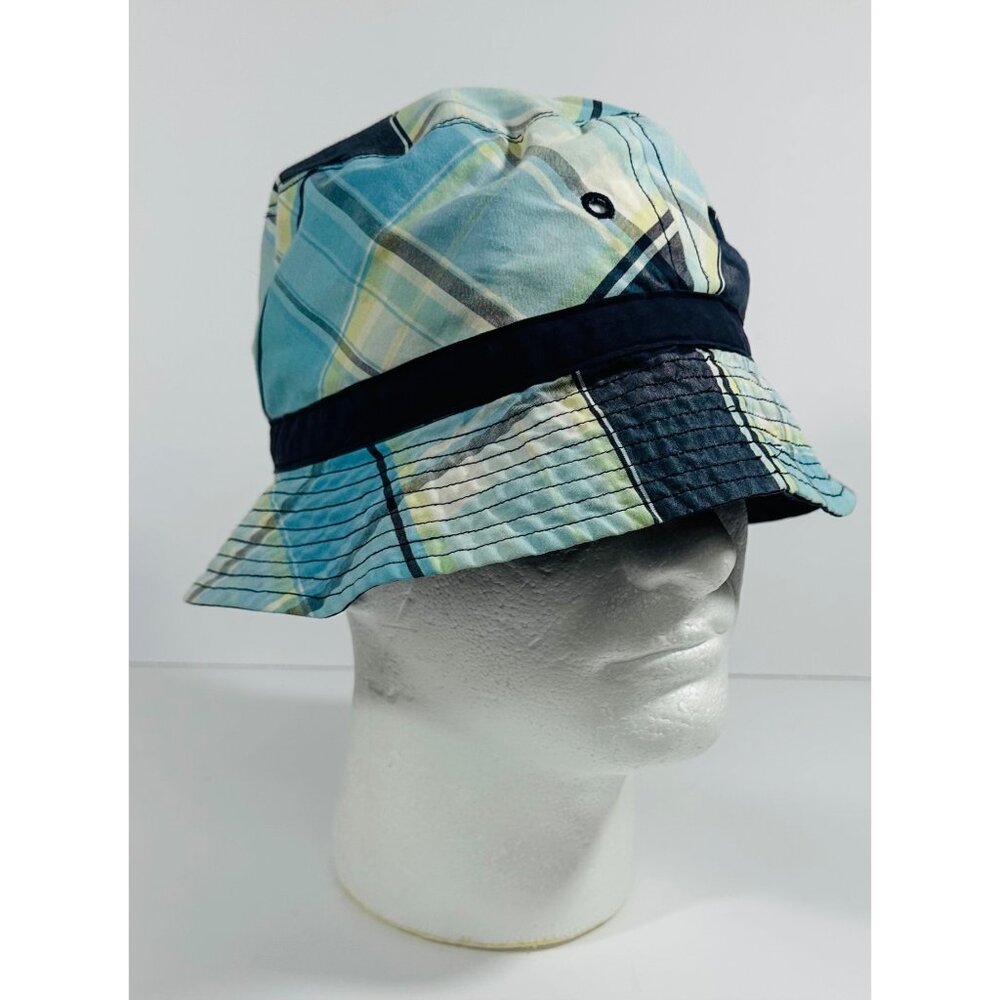 Kitestrings Reversible Plaid & Solid Navy Blue Bucket Hat For Boys Size Large